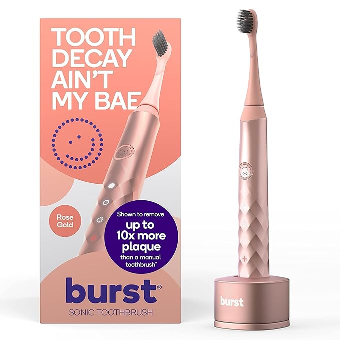 Burst Original Sonic Electric Toothbrush for Adults (Rose Gold) | Soft Bristle Clean Deep Stain &amp Plaque Removal | 3 Modes: Teeth Whitening Sensitive &amp Massage