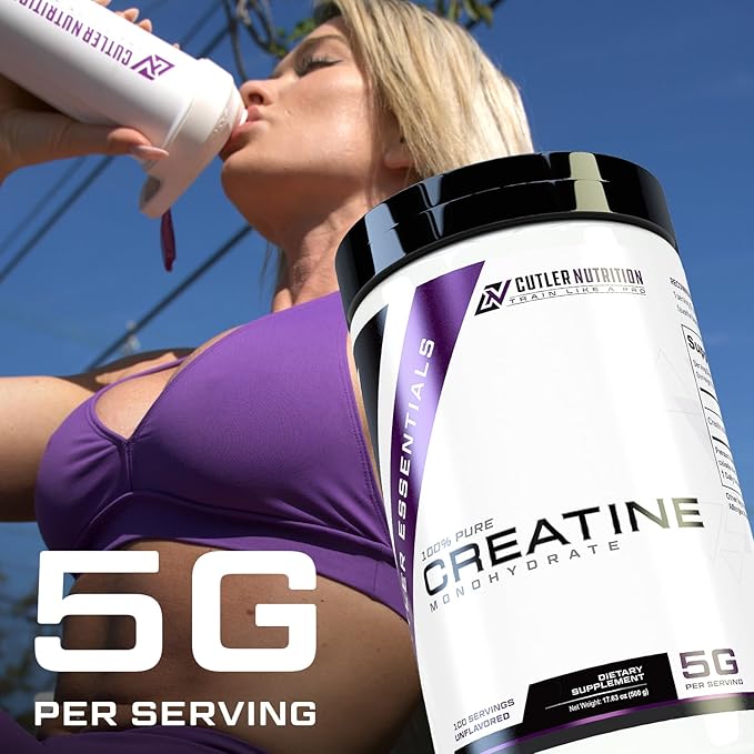 Cutler Nutrition Pure Creatine Monohydrate - 5g Per Serving - Premium Muscle Builder Enhances Strength Performance &amp Recovery - Unflavored for Easy Mixing (100 Servings)