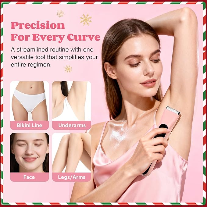 2-in-1 Bikini Trimmer for Women Dual-Head Bikini Shaver for Painless Pubic &amp Facial Hair Removal IPX7 Waterproof Type-C Fast Charge Long Cordless Use Holiday Gift Christmas &amp New Year Gif