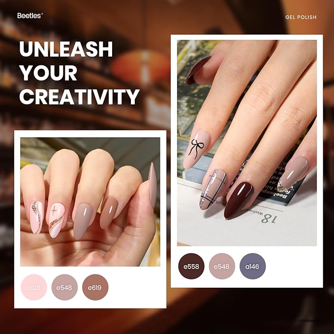 Beetles Gel Nail Polish Set Manhattan Collection 20 Colors Burgundy Red Brown Gold Champagne Glitter Winter Gel Polish Soak Off UV Glossy &amp Matte Top Base Coat Home Salon Diy Christmas Gifts for W