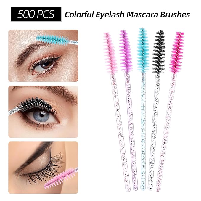 1500 PCS Disposable Mascara Applicators And Lip Applicators And Micro Cotton Swabs 500 Spoolies Mascara Wands 500 Lip Brushes 500 Micro Swabs Colorful Disposable Brushes Makeup Applicator Tool