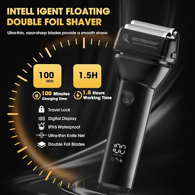 4 in 1 Hair Clippers for Men Professional T-Blade Trimmer Electric Foil Shaver Nose Hair Trimmer Cordless LCD Display Grooming Kit(Black)