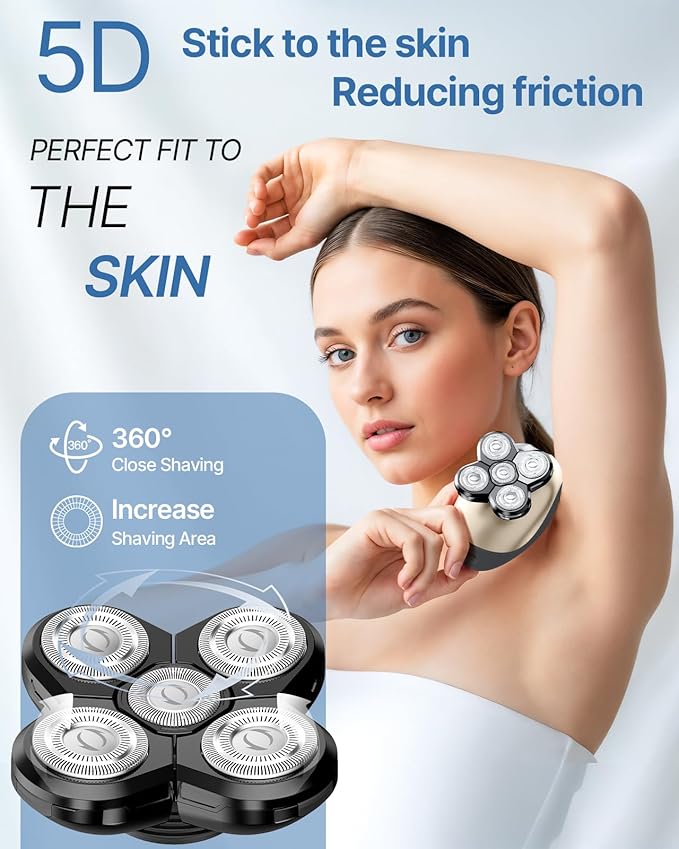 Electric Razors for Women 5-in-1 Rechargeable Body Shaver - Waterproof Wet Dry Hair Remover - Trimmer for Lady Face Underarms Legs