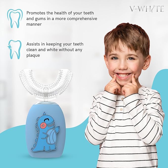 V-WHITE Electric Toothbrush Kids- Ultrasonic U-Shaped Toothbrushes for Teeth Whitening - 360° Mouth Cleansing Hands Free Gums Protection - Wireless Charging &amp LED Light - Waterproof IPX7 Certifie