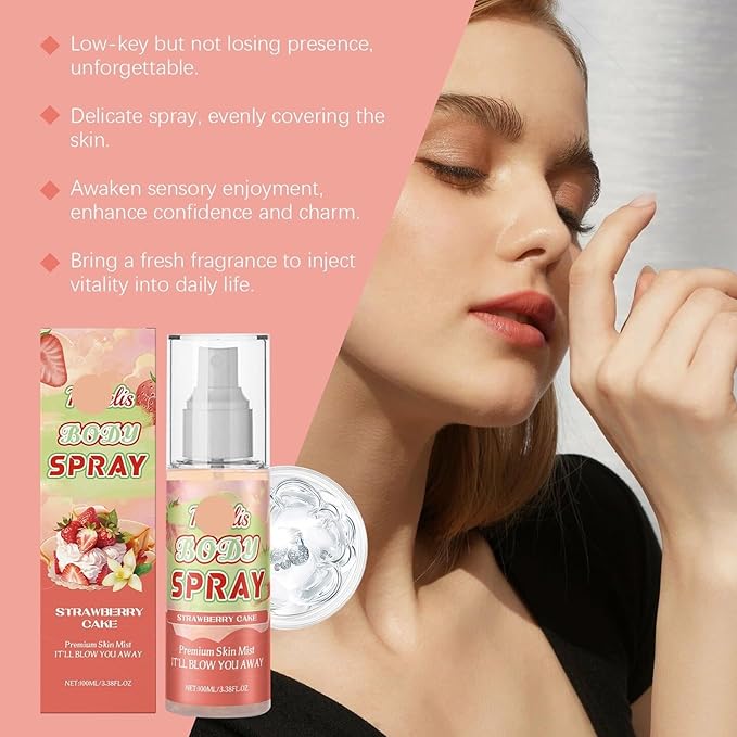 Strawberry Cake Body Fragrance Spray - Long-Lasting Soft &amp Layered Fresh Scent Skin-Nourishing &amp Mood-Enhancing Perfume Mist(2PCS)