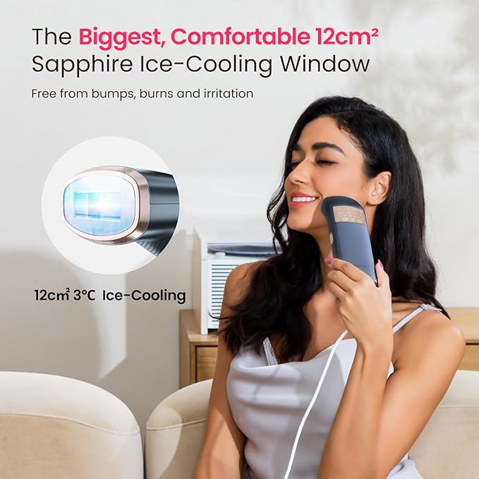 TRIPLE-Pulse IPL Laser Hair Removal 12cm² Sapphire 37°F Ice-Cooling Contact Lazer Hair Removal Device for Women and Men Permanent Hair Removal at Home for Body Face Bikini Trinity iGlow 10