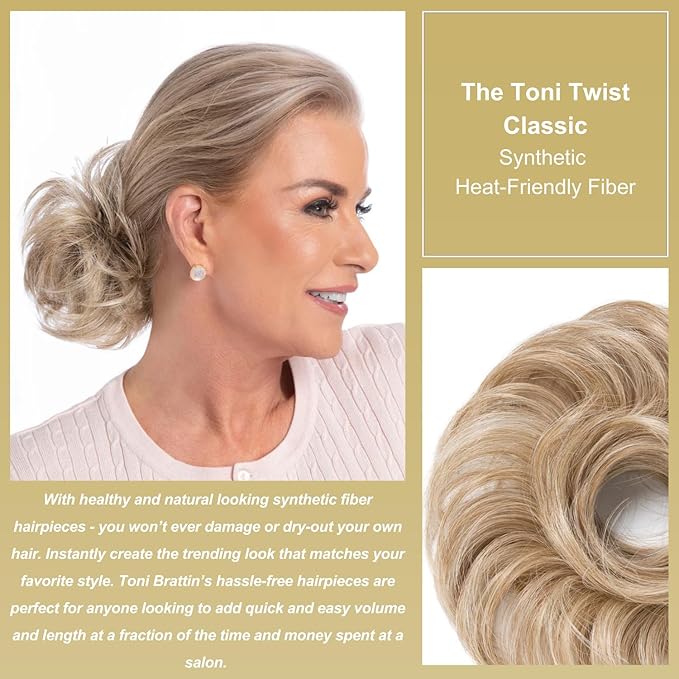 Toni Brattin Twist Classic - Hair Piece Accessory - Instant Volume &amp Styling for Women - Wrap Around Short or Long Ponytail - Quick and Easy to Use Wrap Up Bun - Heat-Friendly Fiber (Salt &amp Pe