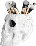 Skull Makeup Brush Candy Bowl &amp Pen Holder Bowl Spooky Goth Decorations Extra Large Strong Resin Skeleton Skulls and Bones Organizer Bathroom Trick Or Treat Decor by Gute (White)
