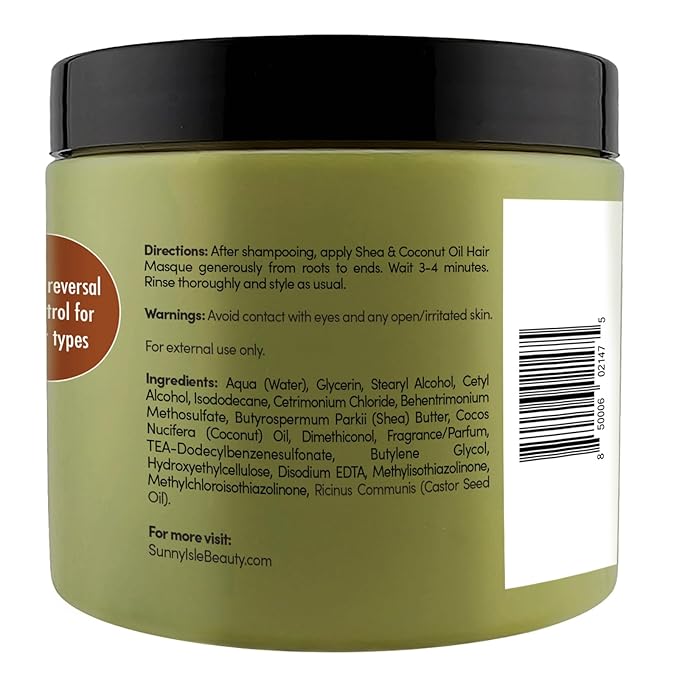Sunny Isle Shea Coconut Intensive Repair Masque 16oz (Pack of 3) | Jamaican Black Castor Oil Infused | Deeply Conditions Repairs Hydrates Strengthens Damaged Hair | Adds Shine &amp Body