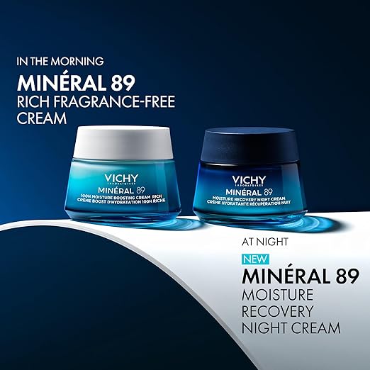 VICHY Min?ral 89 Moisture Recovery Night Cream Face Moisturizer with Hylauronic Acid Melatonin &amp Minerals for Skin Barrier Repair Plumps Skin Non-Greasy 50ml