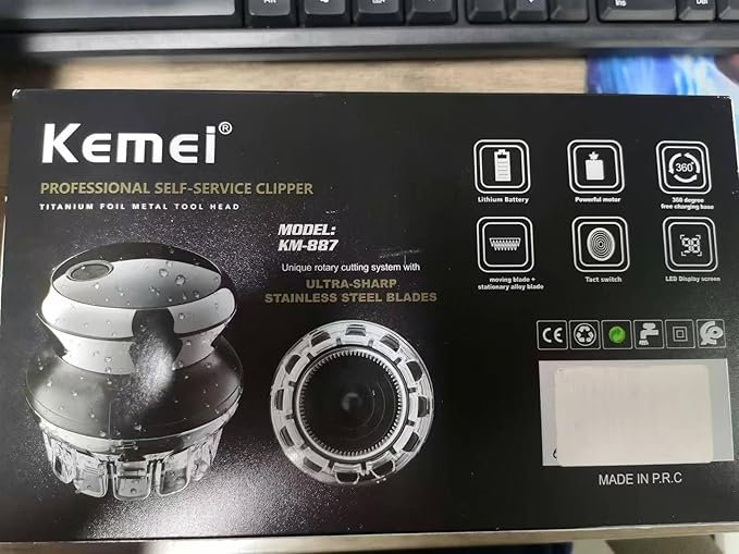 KEMEI Professional Hair Clippers for Men Automatic Circular Hair Trimmer Cordless Self-Haircut Kit with LED Display KM-887 Silvery