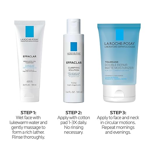 Effaclar Daily Acne Essentials Kit Acne Treatment System Salicylic Acid Acne Cleanser Pore Refining Toner &amp Matte Face Moisturizer for Oily Skin &amp Combination Skin Oil-Free 2 Month Suppl
