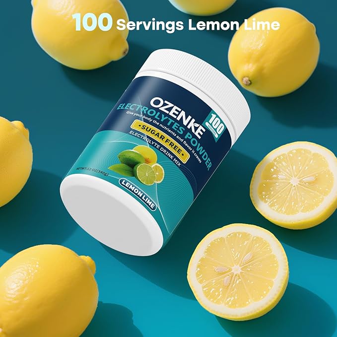 100 Servings Electrolytes Powder Sugar Free Hydration Powder Electrolyte Powder No Sugar Lemon Lime Flavor Electrolytes Drink Mix Supplement for Rapid Hydration Low Sodium 0 Calorie