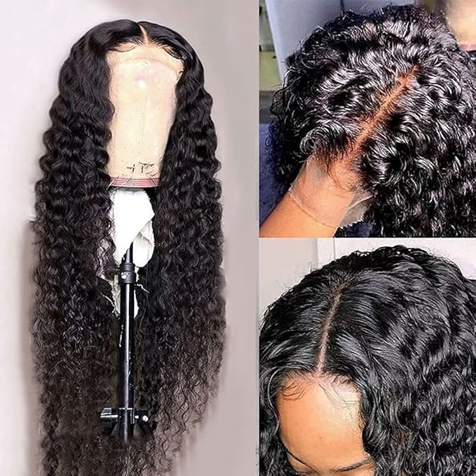 Metamuclia Water Wave 4x4 Lace Front Wigs Human Hair Pre Plucked 180% Density Brazilian Virgin Wet and Wavy Wigs for Women Curly Wig with Baby Hair Natural Color 24 Inch