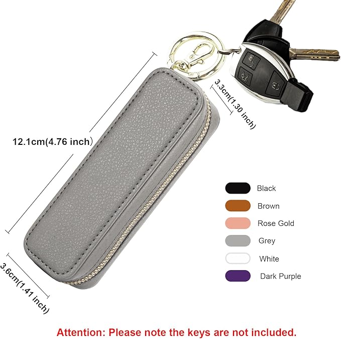 Bocasal Leather Lipstick Case Holder Chapstick Keychain Pouch Zipper Lip Balm Lip Gloss Bag for Purse with Key Chain Elastic Band Makeup Travel Organizer Cosmetic Storage Kit for Women Girls (Grey)