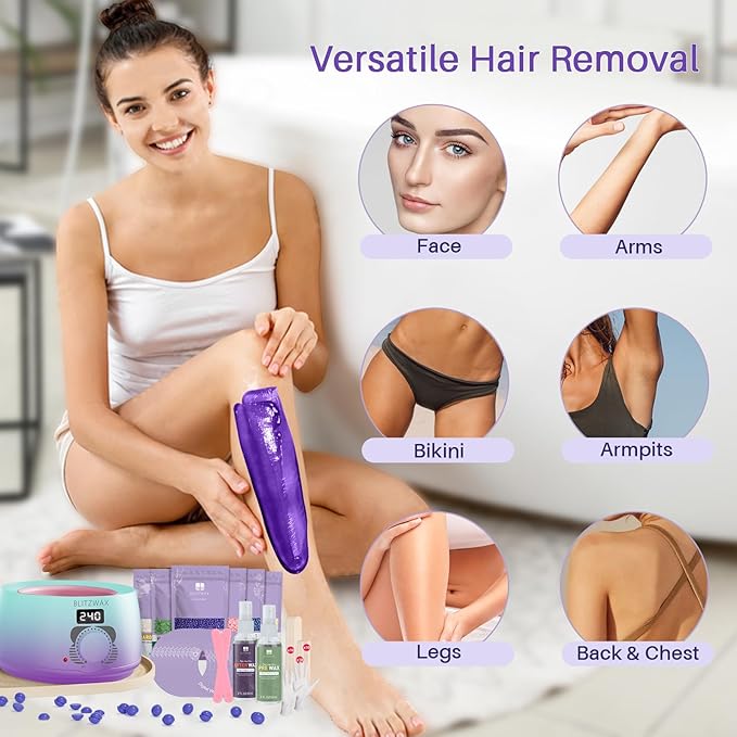 BLITZWAX Brazilian and Bikini Waxing Kit for Women Hard Wax Warmer for Face Legs and Body At Home Hair Removal Kit Beginner Friendly Quick Heating 32pcs Wax Spatulas