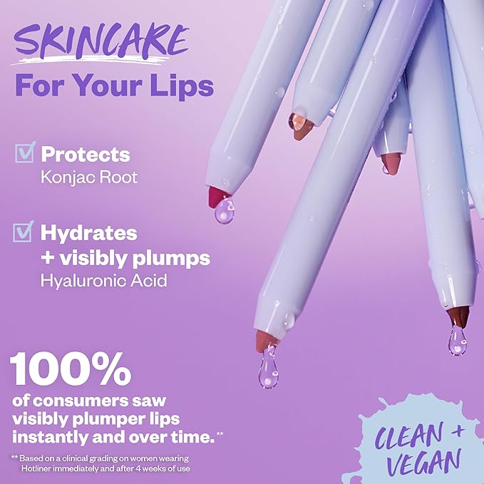 Kosas Hotliner Retractable Lip Liner Pencil with Built-In Brush &amp Sharpener - Easy Contouring Hydrating Long-Lasting - Pigmented Creamy Texture for Plumping Lips - Hyaluronic Acid &amp Konjac -