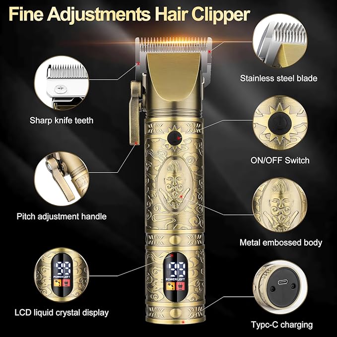 Hair Clippers for Man T-Blade Trimmer Nose Hair Trimmer Electric Shaver Set Professional Metal Body Barber Clippers Set for Haircut Men?™s Grooming Kit with LCD Display Ideal Gift for Him