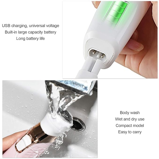 USB Rechargeable Electric Epilator for Women Men 5 in 1 Painless Body Remover with Multifunctional Shaving Head