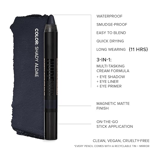 Nudestix Magnetic Matte Eye Color ? 3-in-1 Long-Wear Cream Eyeshadow Pencil Eyeliner &amp Primer | Waterproof Budge-Proof Matte Finish | Vegan &amp Cruelty-Free Eye Makeup