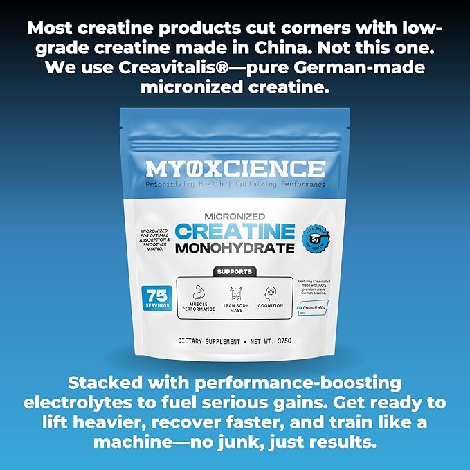 MYOXCIENCE Micronized Creavitalis Creatine | The World?™s Purest Micronized Form of Creatine Monohydrate | Supports Muscle Performance Lean Body Mass &amp Cognition | 75 Servings