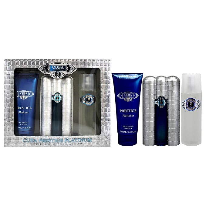 Cuba Prestige Platinum by Cuba for Men - 3 Pc Gift Set 3oz EDT Spray 6.7oz Shower Gel 3.3oz After Shave