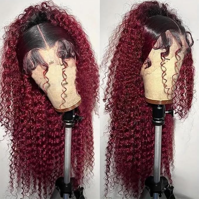 Burgundy Wig Human Hair Deep Wave Lace front Wigs Human Hair 13x6 250% density Pre plucked 1B 99J Deep Curly Wig Human Hair Wet and Wavy Lace Front Wigs Ombre Lace Front Wig Human Hair