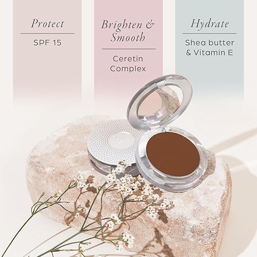 P?R MINERALS 4-in-1 Pressed Mineral Makeup Powder Foundation with SPF 15 - Concealer &amp Finishing Compact Pressed Powder for Face - Buildable Medium to Full Coverage Foundation Powder