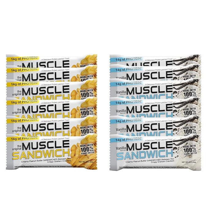 Muscle Foods Muscle Sandwich Bars Variety Pack | Real Ingredients Whey Protein Isolate High Protein Bars 2-Ounce Bars (12 Count)