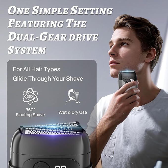 Electric Foil Shaver for Men :3D Floating Blades LED Display USB-C Fast Charge IPX8 Waterproof - Perfect for Travel &amp Smooth Shaving at Home Gray