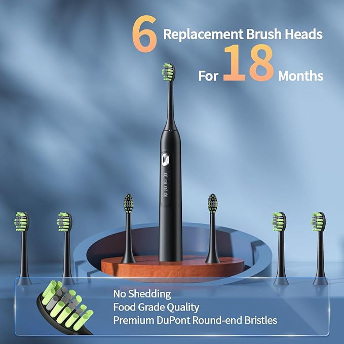 Sonic Electric Toothbrush for Adults: 42000 VPM Deep Clean for Sensitive Teeth Rechargeable Toothbrush with 6 Brush Heads 4 Modes &amp Smart Timer IPX7 Waterproof 120-Day Battery for Home/Travel