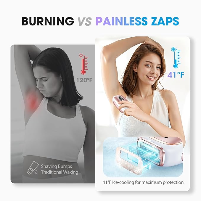 IPL Laser Hair Removal Device for Women &amp Men - Home 45°F Ice-Cooling Contact for Painless &amp Long-Lasting Results 86% Hair Reduction in 3 Weeks for Full Body &amp Bikini Line Rose Gold