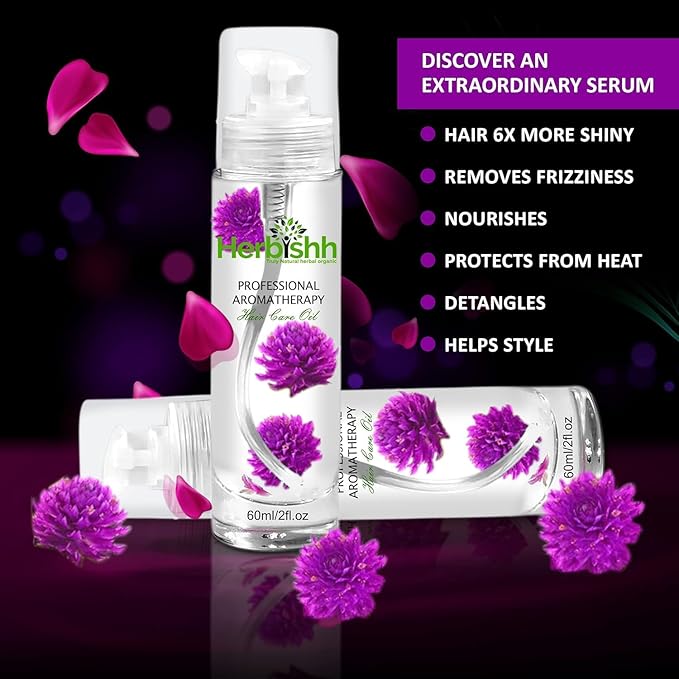 Herbishh Light Brown Hair Color Shampoo - 3-In-1 Magic Dye for Gray Hair 500 Ml + Essential Flower Hair Oil - Organic Formula for Dry Damaged Hair 60 ML