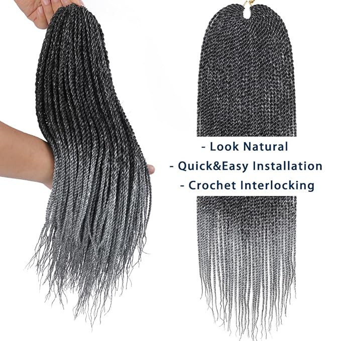 Crochet Braids Senegalese Twist Crochet Hair 7 Packs Pre Looped Micro Senegalese Twist Braiding Hair Ombre Crochet Braids for Women (24inch TGray)