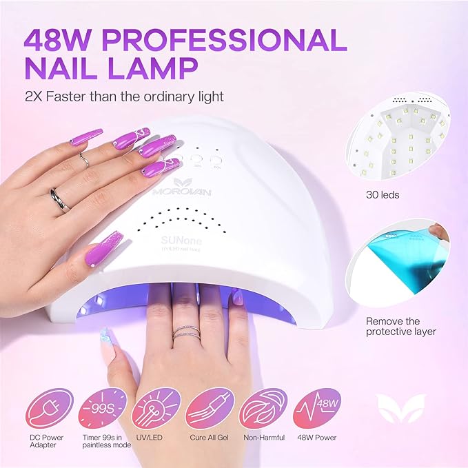 Morovan Gel Nail Polish Kit with UV Light: 36 Colors Gel Nail Polish Set with Pure Gillter Gel Polish Soak Off Gel Nail Kit Contain Base &amp Top Coat Nail Polish Starter Kit
