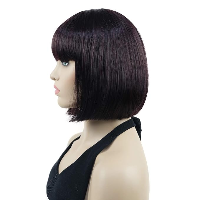 Lydell 8 Straight Short Bob Hair Flat Bangs Cute Central Dot Skin Top Heat Resistant Synthetic Wigs (2SP99T)