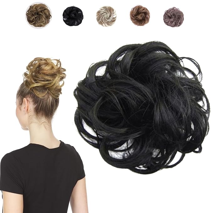 Juvabun Messy Bun Hair Piece Black ? Natural Soft Synthetic Updo Messy Bun Scrunchie Secure &amp Comfortable - Messy bun hair pieces for women