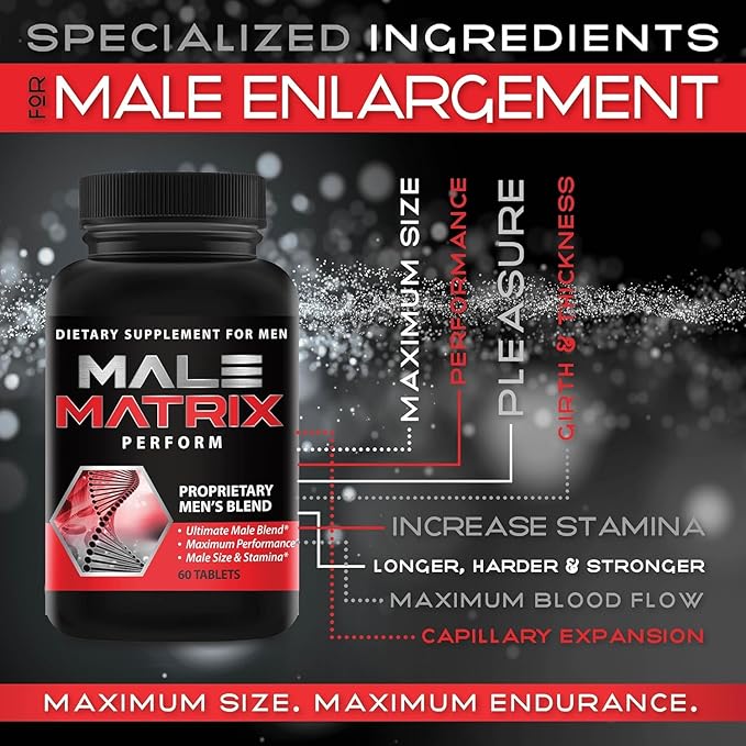Male Matrix XL- Enlargement Pills for Men- Amplify Male Size- Extend in Length Engorge in Girth- Boost Up to 3 Inches in 90 Days- Stamina Multiplier- 60 Tablets