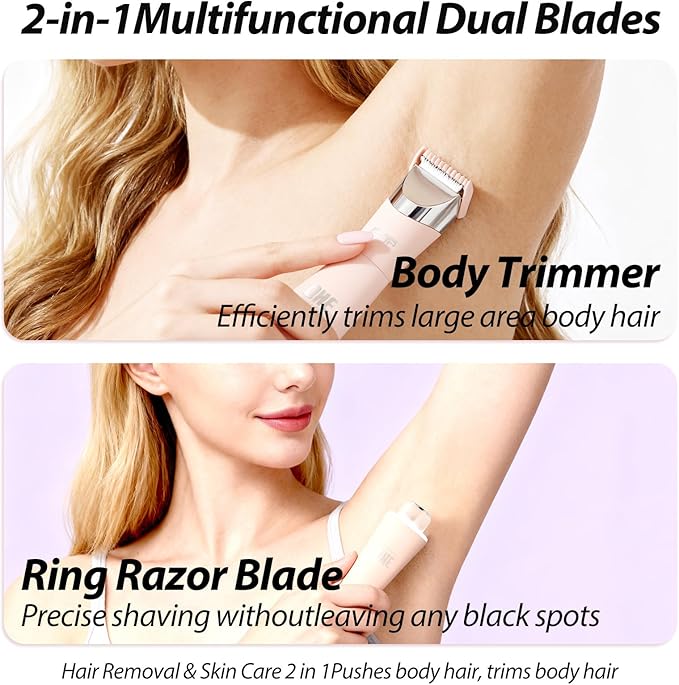 5-in-1 Bikini Trimmer for Women Dual Head?�German-TXO-Technology??Painless-Blade Electric Razors ?�IPX7 Waterproof??Body Shaver for Underarm Leg Arm Body Face Pubic Hair with Storage Bag