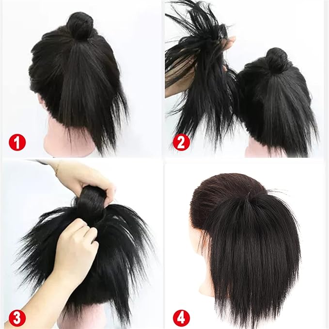 FRANCES Fake Hair Bun 1 Pack Synthetic Messy Bun with Elastic Rubber Band Wig Straight Hair Ponytail Extensions Hair Bun for Women Hair Accessories (Color : 01)