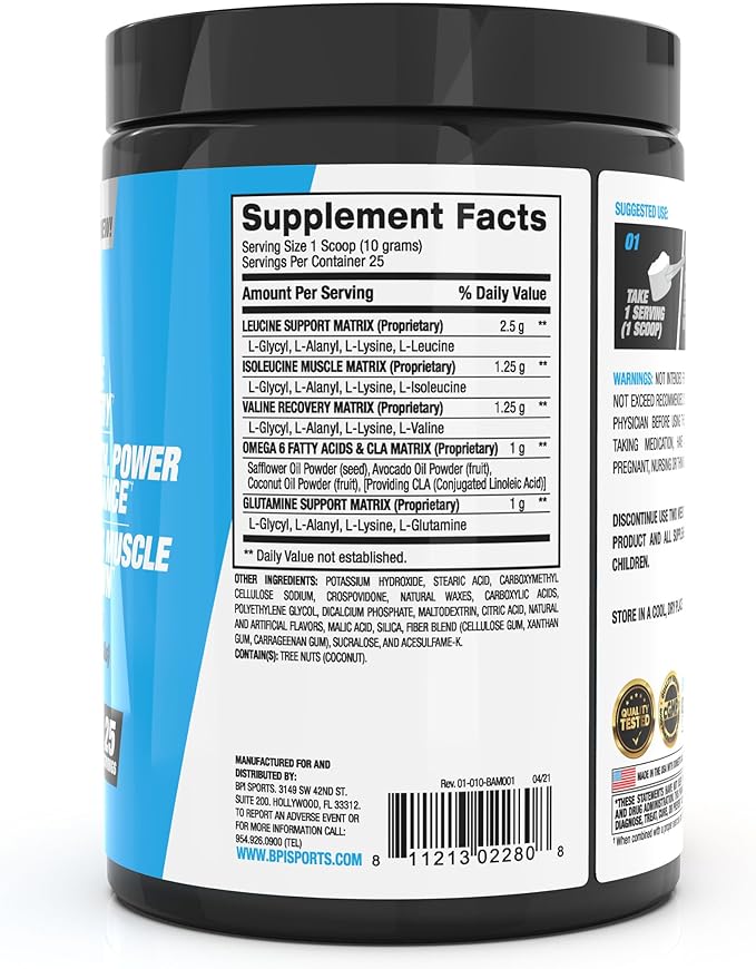 BPI Sports Best Aminos - BCAA Powder Post Workout &amp Glutamine Recovery Drink with Branched Chain Amino Acids for Hydration &amp Recovery for Men &amp Women - Fruit Punch - 25 Servings