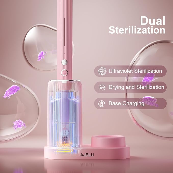 Electric Toothbrush Set for Women with UV Light Drying Holder 8 Brush Heads Smart Timer USB Rechargeable ? Soft Pink Edition