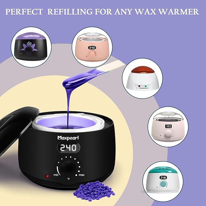 Maxpearl 2.5LB Hard Wax Beads for Hair Removal Natural Lavender Formula - Brazilian Waxing Sensitive Skin Face Underarms Legs Back Chest and More with 20 Wax Sticks Purple