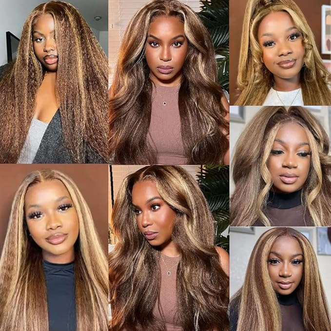 34 34 34 Inch P4/27 Honey Blonde Bundles Human Hair Brown Kinky Straight 3 Bundles Unprocessed Brazilian Virgin Remy Hair Double Weft Weave Human Hair Extensions