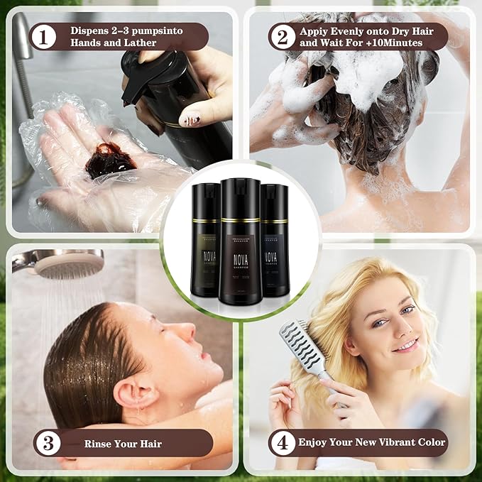 Hair Dye Shampoo &amp Champu Para Canas - Natural 3-in-1 Instant Gray Coverage for Men &amp Women (Black)