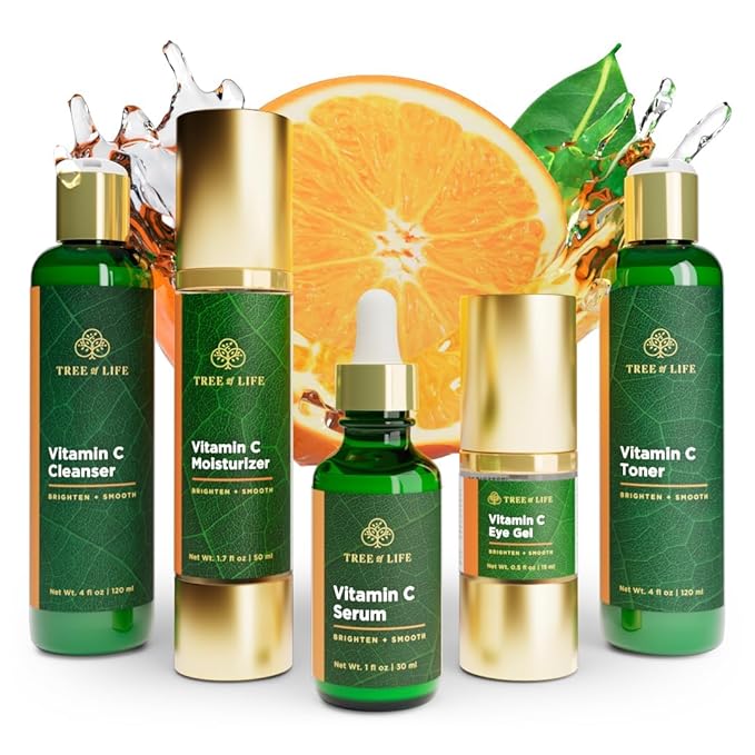Tree of Life Beauty Ultimate Skin Care Set Brightening Firming Hydrating Moisturizing Brightening Complete Face Care Regimen - Total Vitamin C Face Serum Collection 5pack