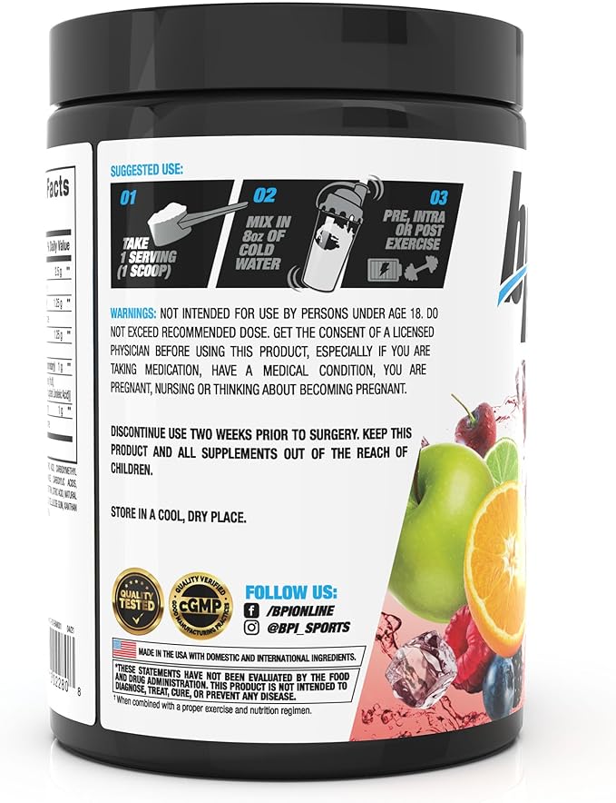 BPI Sports Best Aminos - BCAA Powder Post Workout &amp Glutamine Recovery Drink with Branched Chain Amino Acids for Hydration &amp Recovery for Men &amp Women - Fruit Punch - 25 Servings