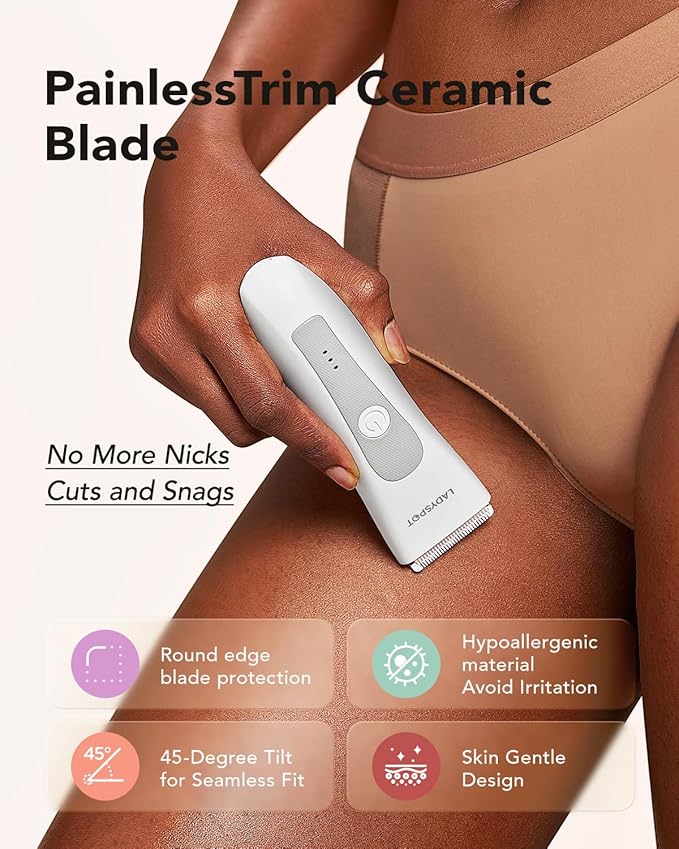 MANSPOT LADYSPOT??Hair Finishing Trimmer Electric Shaver for Women Women Shaving Sets with 3 Guard and Replaceable Ceramic Blade Heads LADYSPOT??Pubic Hair Trimmer Kit Sets-(White)