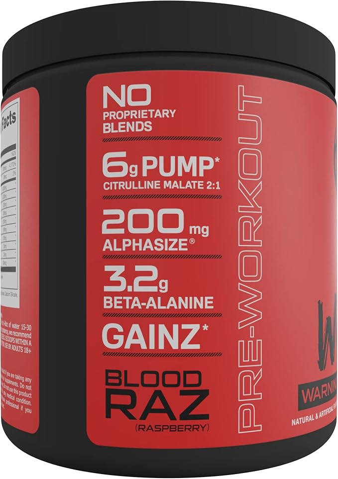 Bucked Up - Woke - HIGH STIM Pre Workout - Best Tasting - Focus Nootropic Pump Strength and Growth 30 Servings (Blood Raz)