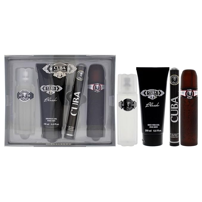 Cuba Cuba Black Men 4 Pc Gift Set 3.3oz EDT Spray 1.7oz EDT Spray 3.3oz After Shave 6.7oz Shower Gel (I0101683)